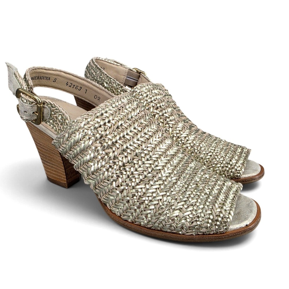 Paul Green Lovely Woven Metallic Sandals UK 5 US 7.5 Gold Slingback New